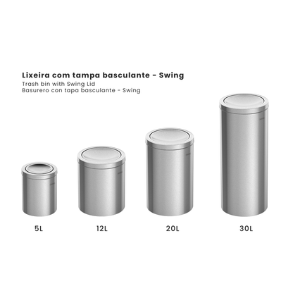 Cesto de basura de acero inox tapa de vaiven 30l Tramontina