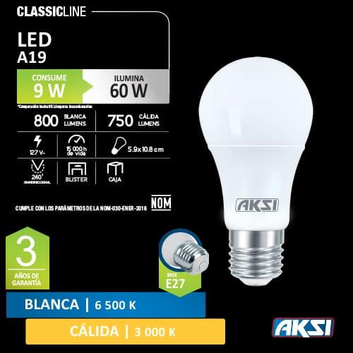 FOCO LED CLASSIC A19 9W 6500K E27 - GRUPODONPEDRO