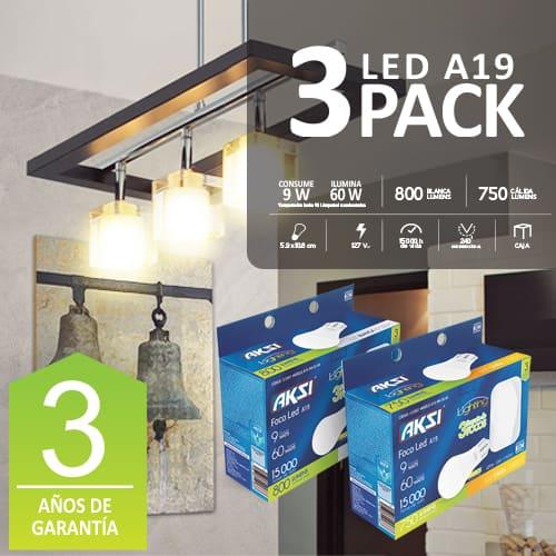 FOCO LED CLASSIC A19 3 PIEZAS 9W 6500K E27 - GRUPODONPEDRO