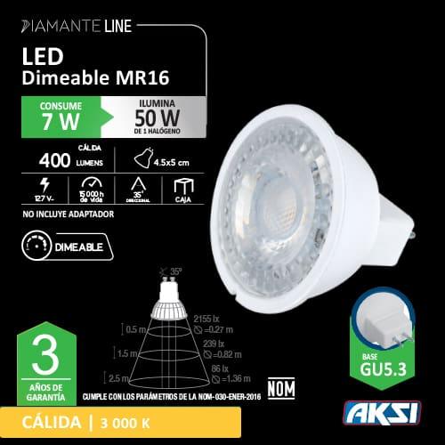 FOCO LED DIAMANTE MR16 7W 3000K GU5.3 - GRUPODONPEDRO