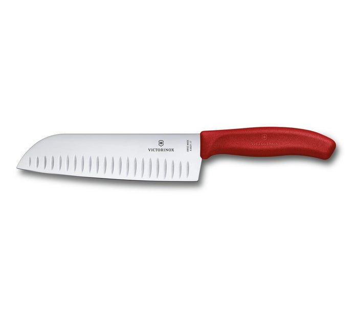 CUCHILLO SANTOKU SWISS CLASSIC ROJO CON FILO DE ALVEOLOS - GRUPODONPEDRO