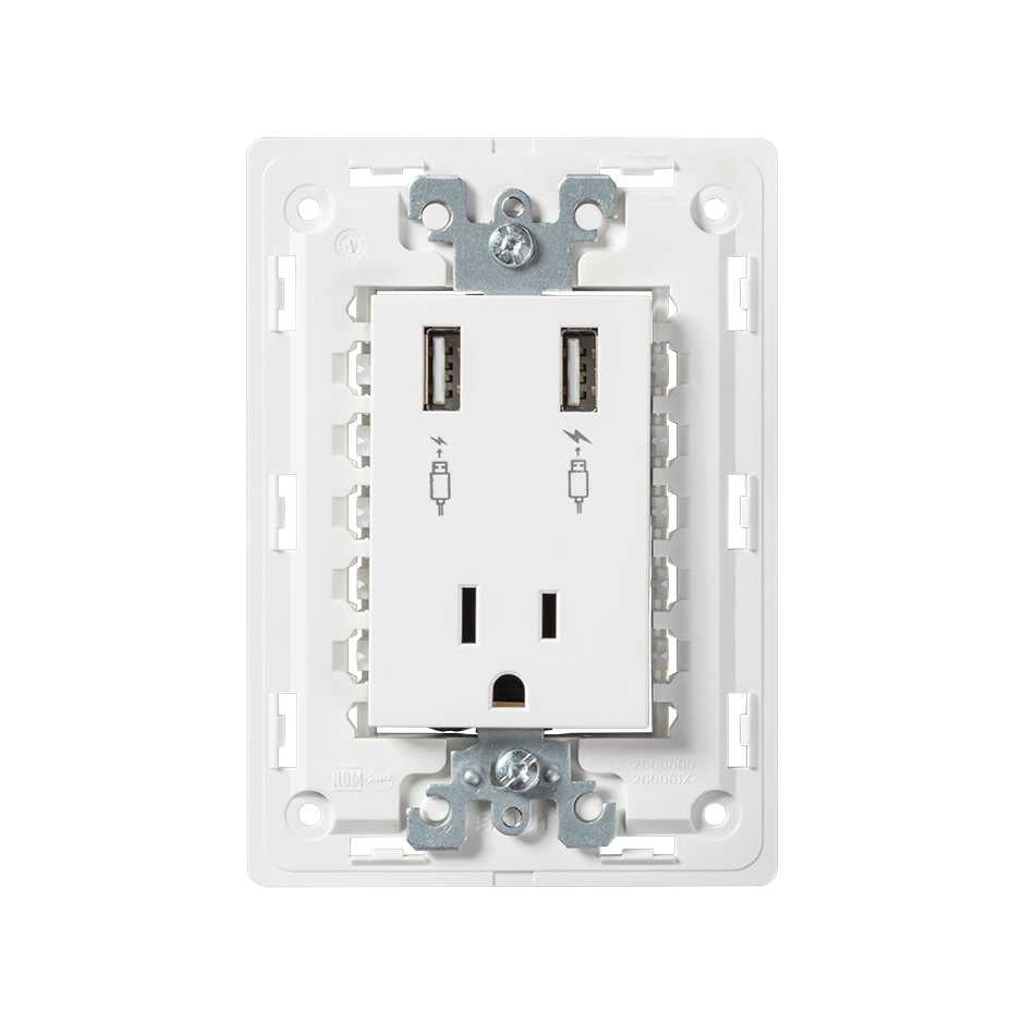 Toma de corriente 2p+t con 2 usb con chasis blanco Simon 26