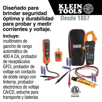 Multimetro de gancho y kit de prueba electrica Klein Tools