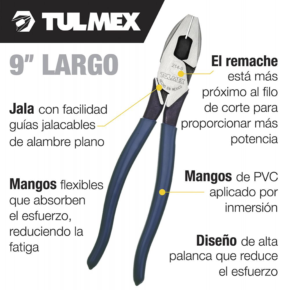 Pinzas de electricistas alta palanca con jalador de guias de 9" Tulmex