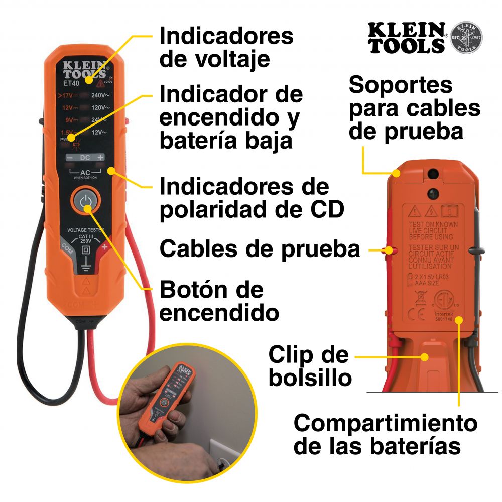 Multimetro de gancho y kit de prueba electrica Klein Tools