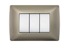 Cargar imagen en el visor de la galería, Placa 3 modulos aluminio perla con chasis quinziño mx Bticino
