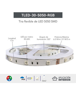 Tira flexible led tled-30-5050/rgb